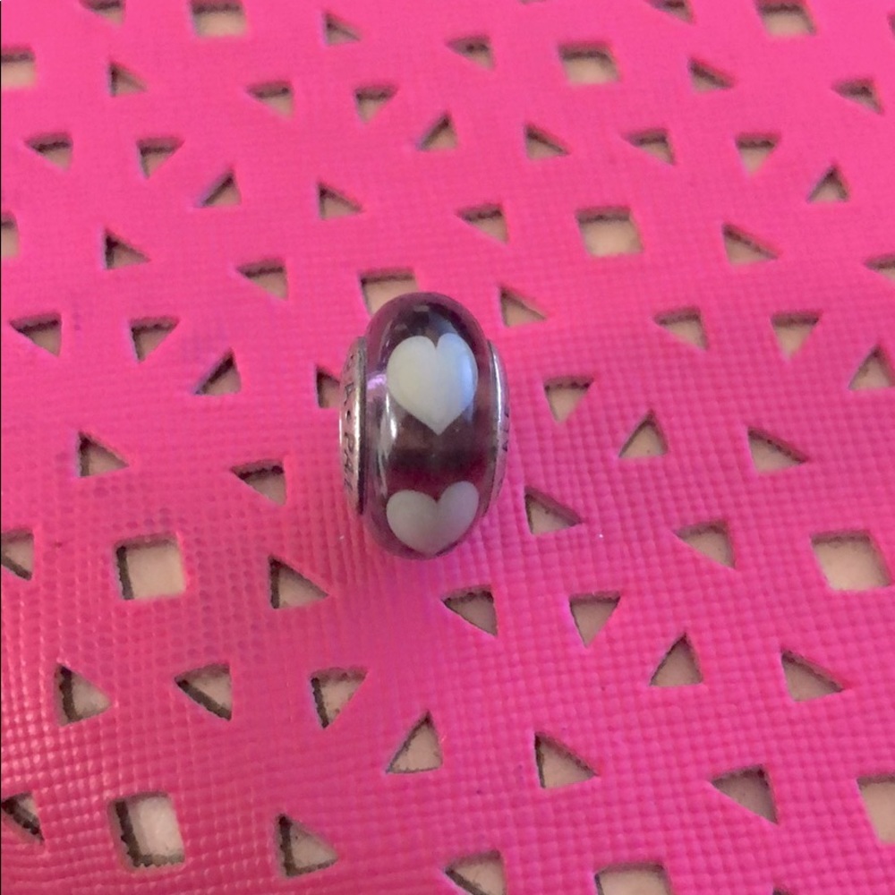 Pandora murano glass purple with white hearts